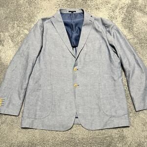 Jos A Bank Blazer Mens 48R Blue Linen Blend Sport Coat Two Button Unstructured